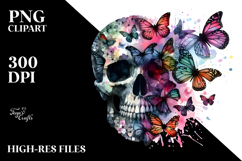 Colorful Skull with Butterfly Silhouettes PNG Product Image 2