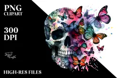 Colorful Skull with Butterfly Silhouettes PNG Product Image 2