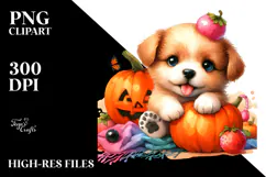 Vibrant Cute Baby Dog with Pumpkin Clipart Product Image 2