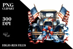 Vintage Car USA Flag Clipart Product Image 1