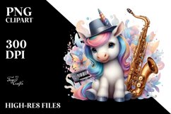 Colorful Baby Unicorn with Jazz Club PNG Product Image 1