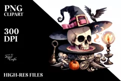 Funny Skull Halloween Clipart PNG Product Image 3