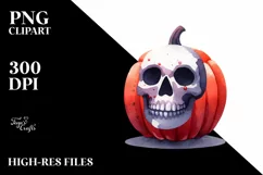 Funny Skull Halloween Clipart PNG Product Image 1