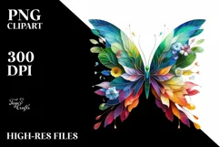 Colorful Butterfly with Flowers PNG Product Image 3