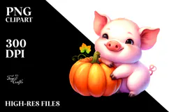 Vibrant Cute Baby Pig with Pumpkin Clipart Product Image 2