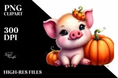 Vibrant Baby Pig Pumpin Drawing | Clipart Product Image 1