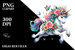 Cute Unicorn Dancing in Floral Wreath, Transparent PNG Product Image 2
