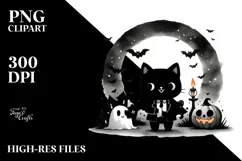 Funny Halloween Clipart Black Cat PNG Product Image 1
