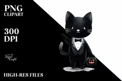 Funny Halloween Clipart Black Cat PNG Product Image 1