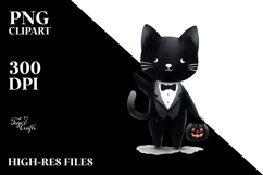 Funny Halloween Clipart Black Cat PNG Product Image 2