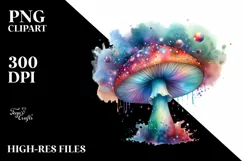 Colorful Magical Mushroom Watercolor Clipart Product Image 1