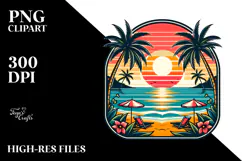Retro Tropical Beach Sunset Clipart PNG Product Image 2