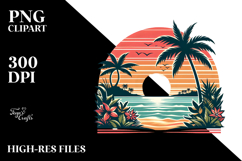Retro Tropical Beach Sunset PNG Product Image 2