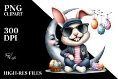 Bunny with Sunglasses on Half Moon with Hanging Eggs PNG Product Image 2