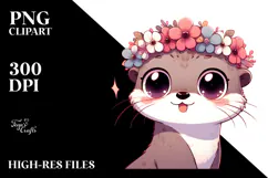 Ridiculously Cute Otter with Flower Crown PNG Product Image 2