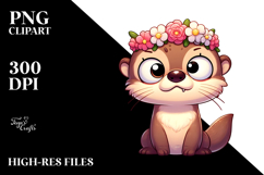 Cute Cartoon Otter with Flower Crown PNG Product Image 2