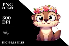 Cute Cartoon Otter with Flower Crown PNG Product Image 2