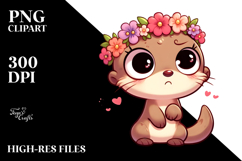 Cute Cartoon Otter with Flower Crown PNG Product Image 2