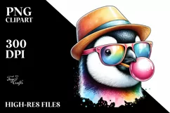 Quirky Penguin Portrait Chewing Gum Clipart Product Image 1