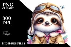 Colorful Baby Sloth Aviator Suit | Sublimation | Clipart Product Image 1