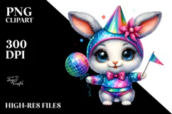 Baby Rabbit with Disco Ball Outfit and Party Hat PNG Product Image 2