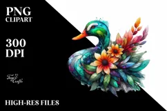 Abstract Vibrant Watercolor Butterfly with Flowers PNG Product Image 3