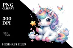 Colorful Baby Unicorn with Magic Wand PNG Product Image 3