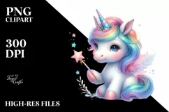 Baby Unicorn with Magic Wand, Magical PNG Product Image 1