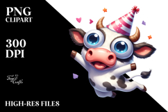 Joyful Cartoon Cow with Party Hat PNG Product Image 2