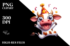 Goofy Cartoon Cow with Party Hat PNG Product Image 2