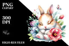 Colorful Cute Baby Rabbit Flower Watercolor Clipart Product Image 2