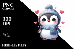 Cute Winter Penguin Sleigh Ride PNG Product Image 3