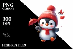 Cute Winter Penguin Sleigh Ride PNG Product Image 3