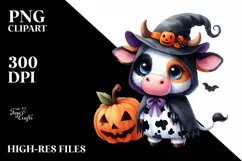 Vibrant Baby Cow Halloween Scene | Clipart Product Image 1