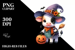 Vibrant Baby Cow Halloween Scene | Clipart Product Image 3