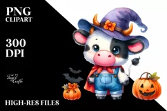 Vibrant Baby Cow Halloween Scene | Clipart Product Image 1