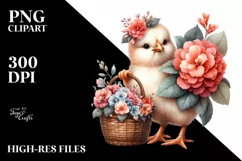 Cute Baby Chicken with Flowers Clipart Product Image 3