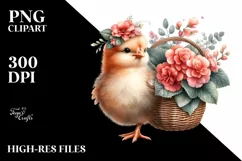 Cute Baby Chicken with Flowers Clipart Product Image 3
