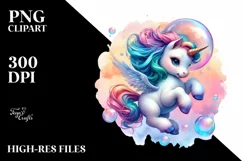 Colorful Baby Unicorn in Bubble PNG Product Image 3