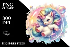 Colorful Baby Unicorn in Bubble PNG Product Image 1