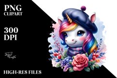 Colorful Baby Unicorn in Beret Product Image 1