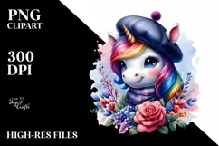Colorful Baby Unicorn in Beret Product Image 1