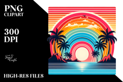 Retro Tropical Rainbow Sunset Clipart PNG Product Image 2