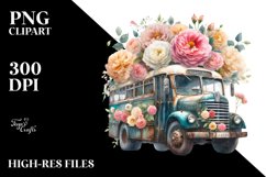 Vintage Dirty Bus with Flowers PNG Product Image 1