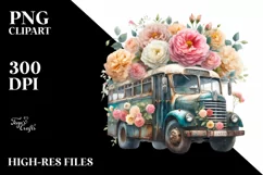 Vintage Dirty Bus with Flowers PNG Product Image 1