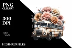Vintage Dirty Bus with Flowers PNG Product Image 3