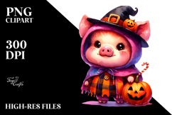 Cute Halloween Pig Watercolor PNG Product Image 2