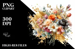 Colorful Abstract Watercolor Bouquet with Gold Foil | Product Image 3