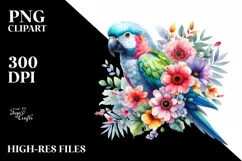 Parrot Floral Watercolor | Sublimation | Clipart Product Image 1
