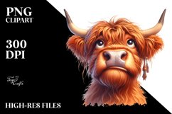 Highland Cow Portrait Watercolor Clipart Product Image 1